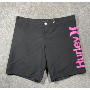 Hurley Swim Shorts Mens Black Pink Large? Side Logo 8.5" Inseam